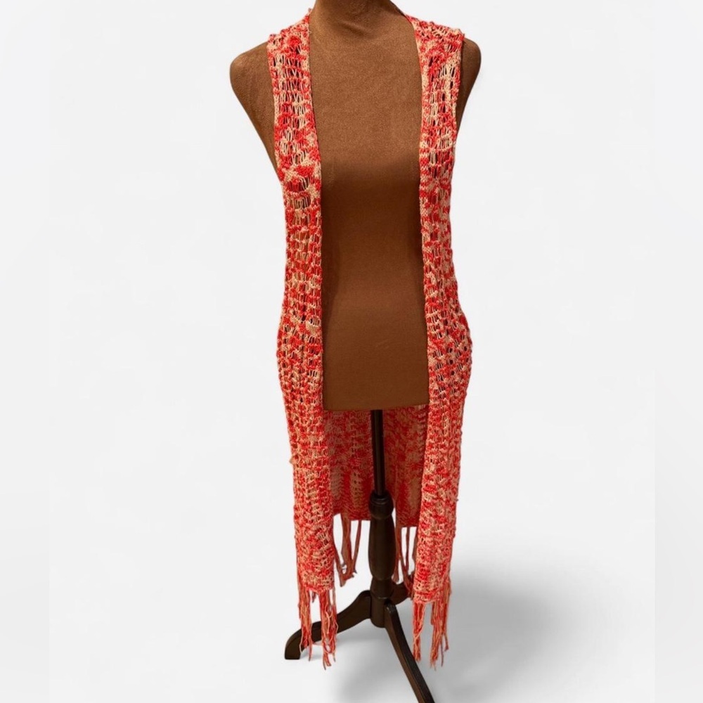 Mossimo Supply Co. Red and Cream Crochet Knit Vest festival granny